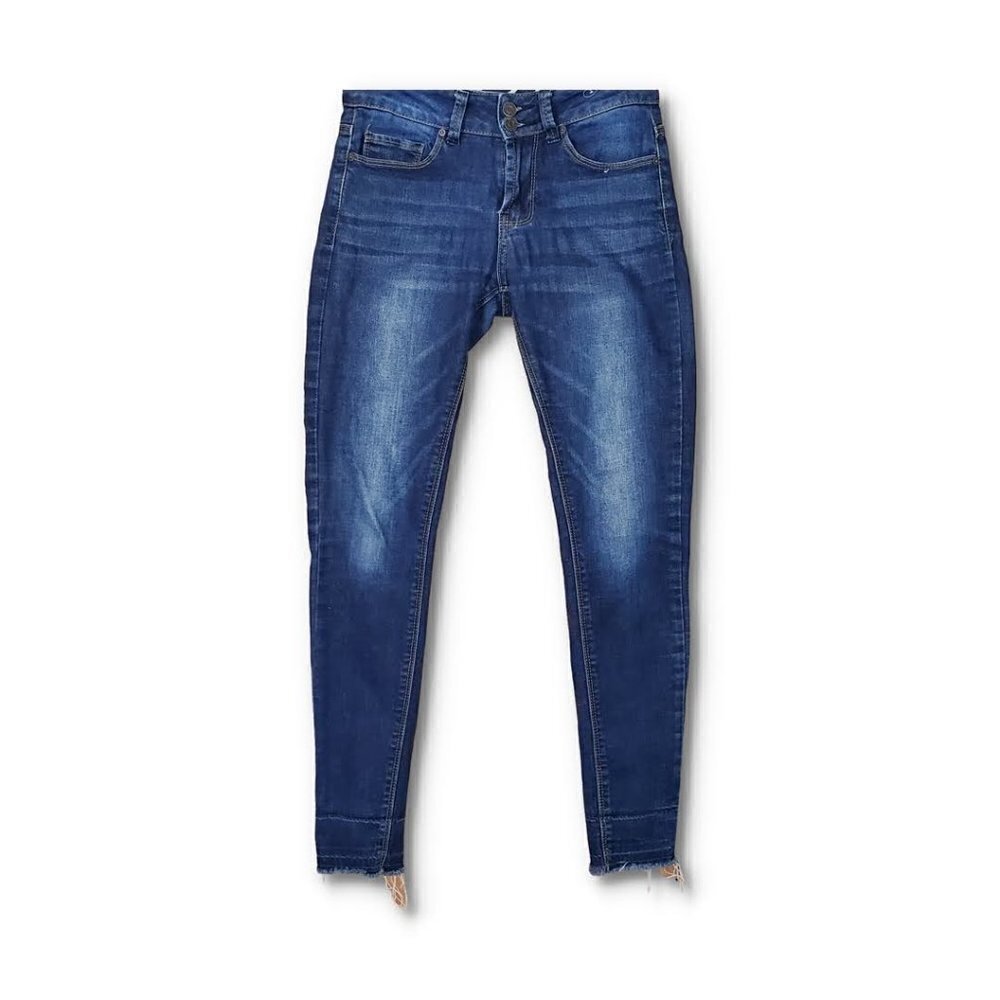 💎172 Indigo Rein Denim Raw Hem Ankle Skinny Slim Blue Jeans